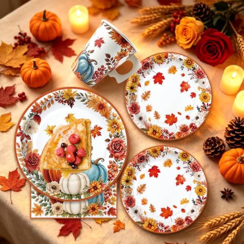 Fall Autumn Disposable Dinnerware Set for 24 Guests - Plates, Napkins & Utensils