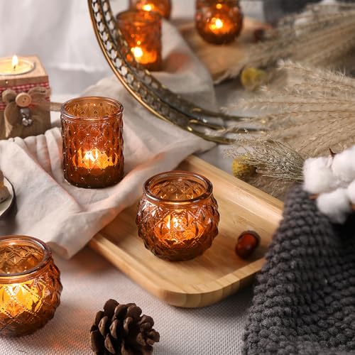 Amber Votive Candle Holders Set of 24 Glass Tea Light Holders for Wedding Home Decor