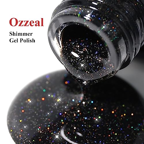 Ozzeal Glitter Gel Nail Polish - Black Iridescent Glitter, 0.5 Fl Oz Summer Sparkle