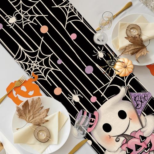Halloween Ghost Boo Pink Table Runner 13x72 Inches Spooky Decor
