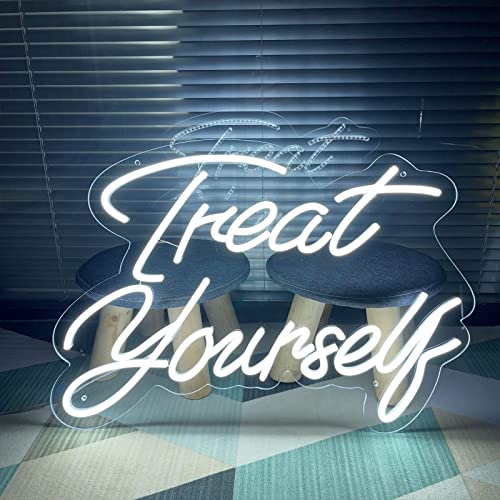 Treat Yourself LED Neon Sign Wall Decor 21.65x15.7in USB Dimmer White