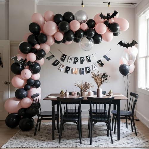 Pink Black Silver Bat Balloons Set - Halloween Latex Party Decorations - Variation: Pink Black Silver