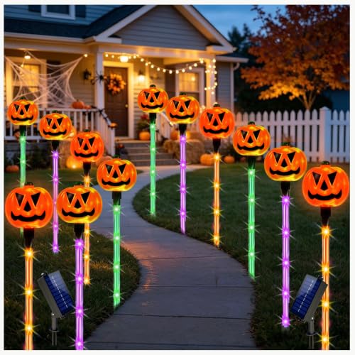 Solar Halloween Pumpkin Stake Lights 12-Pack Outdoor Waterproof String Lights with 8 Modes