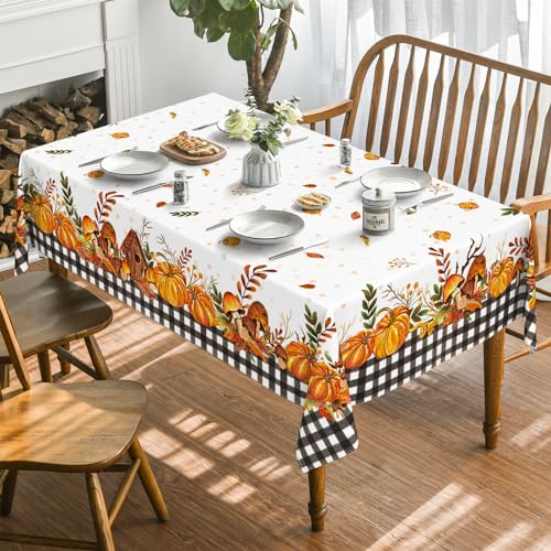 Horaldaily Fall Tablecloth 60x120 Inch Rectangular Black Harvest Pumpkin & Mushroom