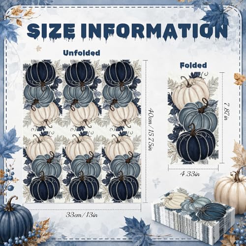 Blue Fall Pumpkin Guest Disposable Napkins - 200 Pcs, Autumn Table Decor
