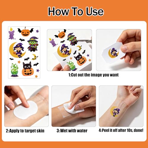 300pcs Halloween Temporary Tattoos for Kids Waterproof Fun & Safe Designs