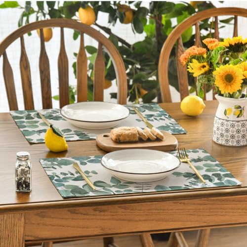 Rectangular Eucalyptus Leaves Placemat Set of 4 - 12 x 18 Inch Green