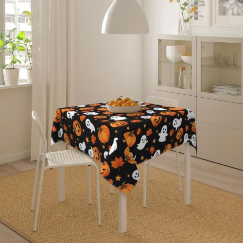 Halloween Square Tablecloth 54 Inch Pumpkin Ghost Pattern Jack-O-Lantern Maple Leaf for Home Party Indoor Outdoor Decor - Jack-O-Lantern Ghost Variation