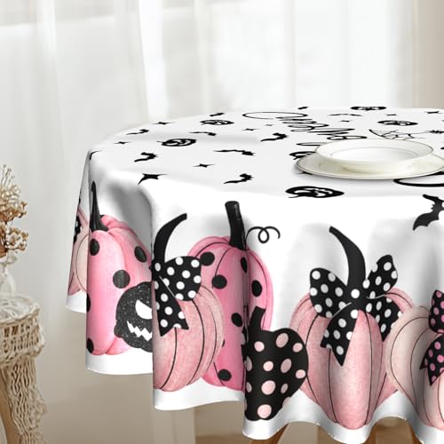 Halloween Pumpkin Bat Round Tablecloth 60 Inch Fall Thanksgiving Decor