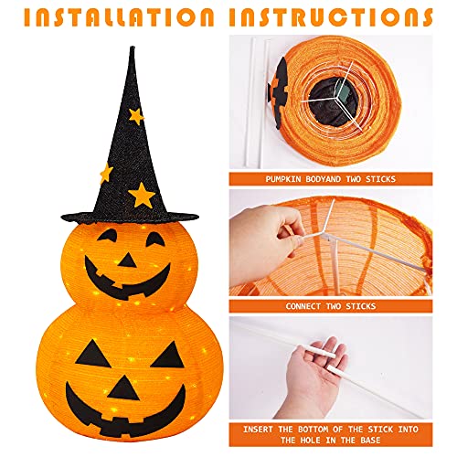 3 Ft Collapsible Pumpkin Man Halloween Decoration with LED Lights & Star Hat