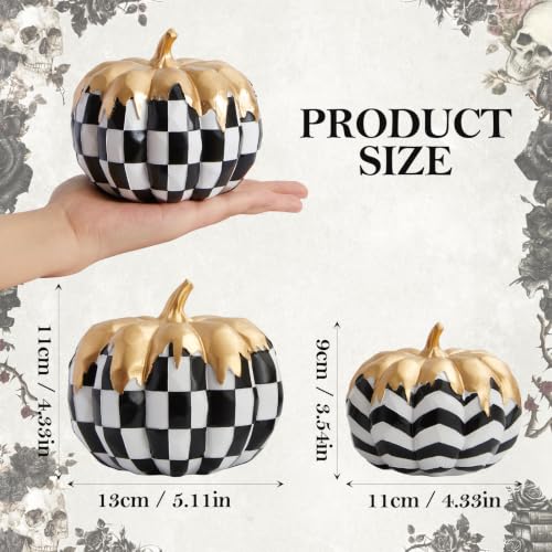 WDS WONDROUS Fall Pumpkin Decor Set - Black White & Gold Pumpkins for Home
