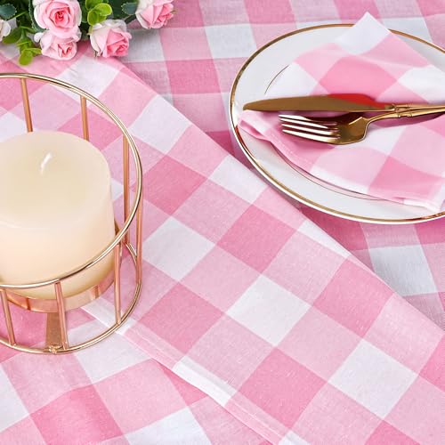 Pink Checkered Plaid Table Runner 13x108 Inch Pack of 4 - Cotton Fabric