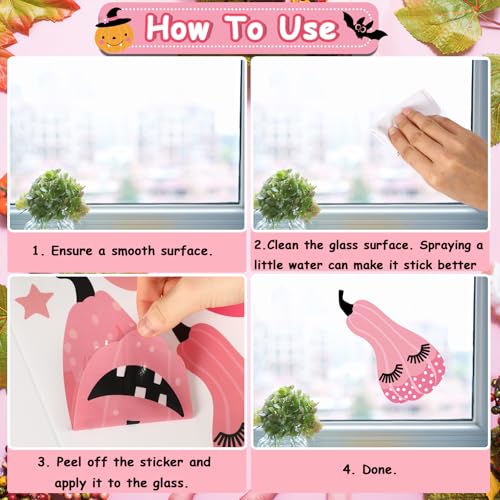 Pink Halloween Window Clings - Ghost, Pumpkin, Bat & Spider Decals - Variation of Halloween