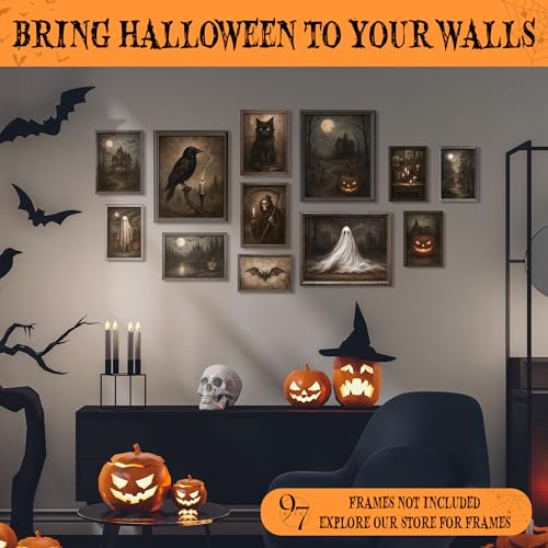 Halloween Vintage Wall Art - Gothic Ghost Prints, Unframed - Variation of Halloween Vintage