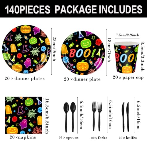 Halloween Party Supplies Set - Ghost & Pumpkin Paper Plates Napkins Cups Forks