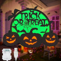 Green Halloween Pumpkin Lights with Moon Bat Web & Trick or Treat Wording - USB & Battery Powered