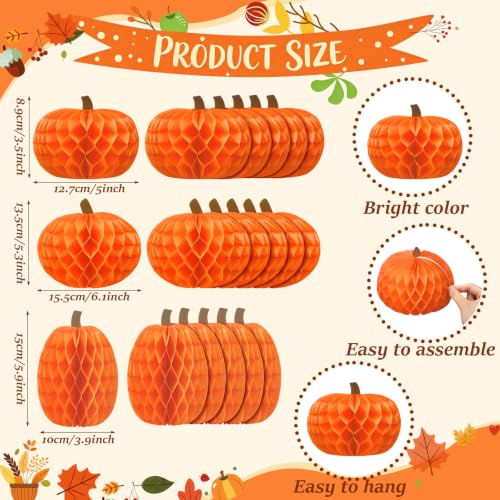 Fall Pumpkin Honeycomb Hanging Decorations Set - 30 Pieces for Thanksgiving & Harvest Party - Variation of THIS Listing