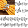 Silver Skeleton Hand Napkin Rings Set - Halloween Party Table Decor, 12 Pieces