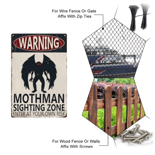 Mothman Sighting Zone Tin Sign - Cryptid Paranormal Warning Decor - 12x8 Inches