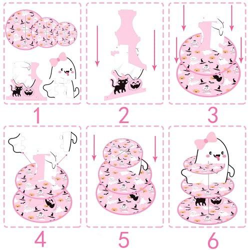 Pink Halloween Cupcake Stand 3-Tier Ghost Cake Tower Party Supplies