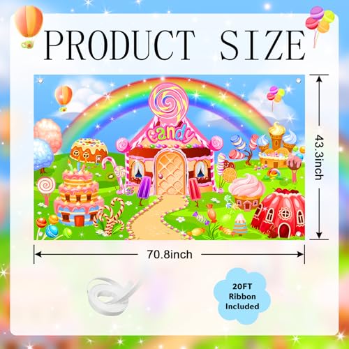 Candyland Theme Backdrop Rainbow Candy House & Dessert Banner for Kids Birthday Party