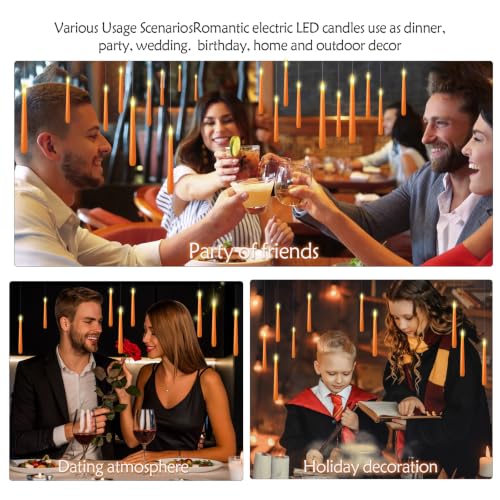 Orange Flameless Floating Candles Set - 20 LED Taper Candles with Wand Remote for Halloween Decor