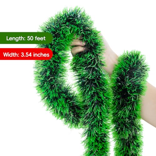 Green Christmas Tinsel Garland 50FT Artificial Pine Decor for Holiday & Party