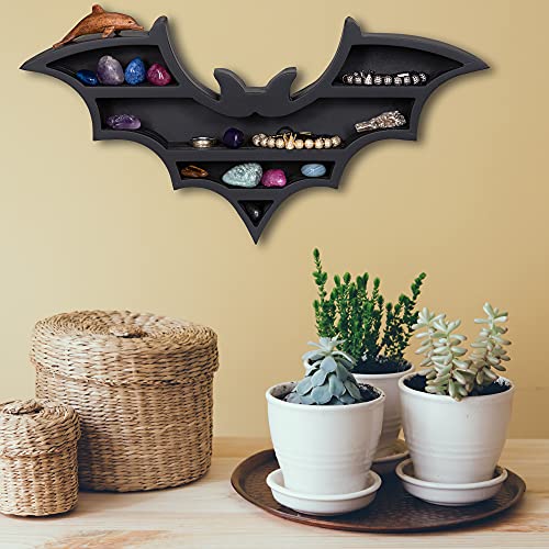 Vampire Bat Wall Shelf - Gothic Spooky Hanging Wooden Decor for Bedroom Bathroom Kitchen