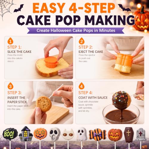 Halloween Cake Pop Mold Set with 100 Sticks - Spooky Shapes for DIY Desserts