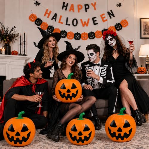 16 Pack Halloween Pumpkin Pool Floats - Inflatable Jack O Lantern Beach Balls