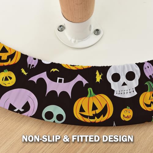 Halloween Pattern 6-Inch Round Fitted Tablecloth with Elastic - Skulls Design, Washable Spandex