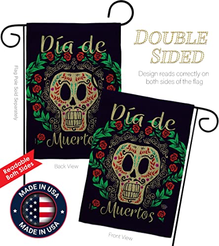 Dia de Muertos Skeleton Garden Flag Set with Wall Hanger - Fall Day of Dead Decor