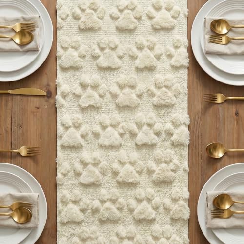 Beige Plush Faux Fur Pet Table Runner 13x72 Inch Home Decor