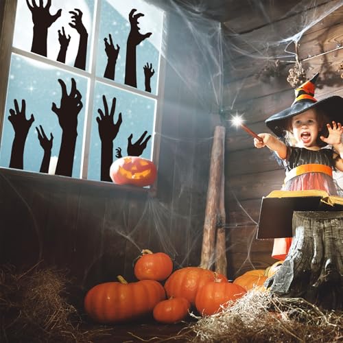 Halloween Zombie Arm Window Clings - Double-Sided Glass Decals for Home & Party, 9 Sheets