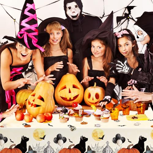 Halloween Tablecloth 60 x 84 Inch Pumpkin Ghost Black Cat Festive Table Cover
