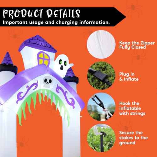 Purple Castle Arch Halloween Inflatable - 10FT Tall Haunted House Gateway with LED Lights