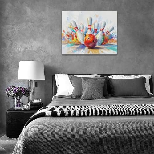 Bowling Wall Art Canvas Print - Colorful Street Graffiti Bowling Artwork for Gym & Living Room 16x12