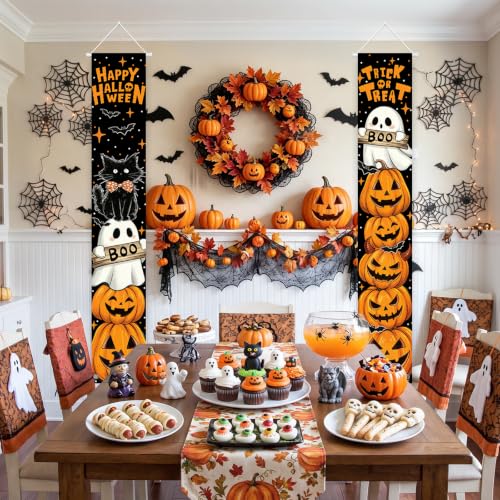 Halloween Porch Banner 2 Pack - Ghost Pumpkin Trick or Treat Front Door Decor