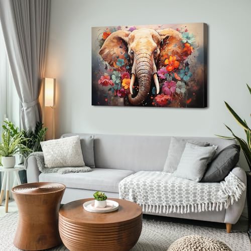 Large Elephant Wall Art Canvas Print - 48 x 32 Inches Wild Animal Decor - Elephant-1