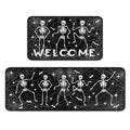 Halloween Kitchen Rugs Set of 2 with Non Slip Backing - Spooky Ghosts & Pumpkins, Black, 17x47.2 + 17x30 Inches