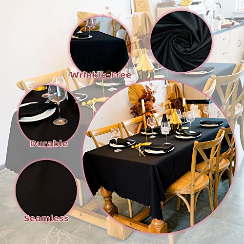 Black Rectangular Tablecloth 60 x 120 Inches + 6 Napkin Cloths - For Dining & Events