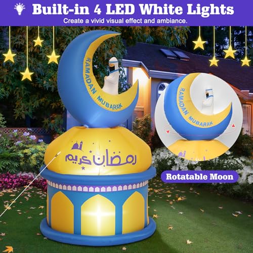 Lewondr 5FT Outdoor Inflatable Ramadan Moon Decoration with 4 LEDs - Yellow & Blue