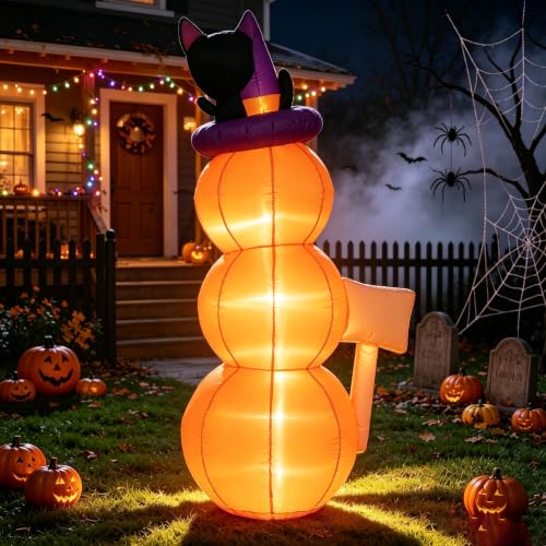 Halloween Inflatable Pumpkin Yard Decoration with LED Lights and Sign - Spooky Outdoor Lawn Display