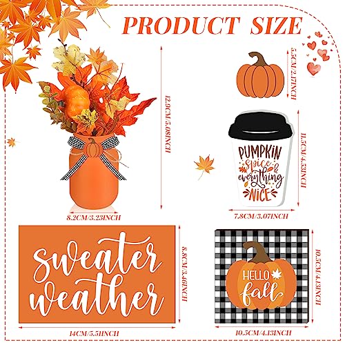 Fall Mason Jar Centerpieces with Pumpkin Leaf Wooden Sign - Rustic Home Decor