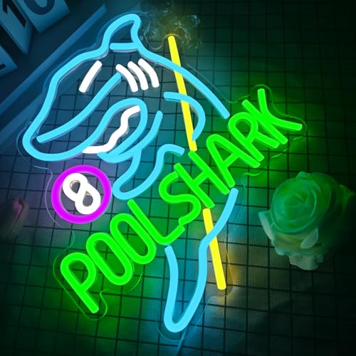 Pool Shark Neon Sign for Wall Decor Dimmable Billiards Game Room Light - Man Cave Gift