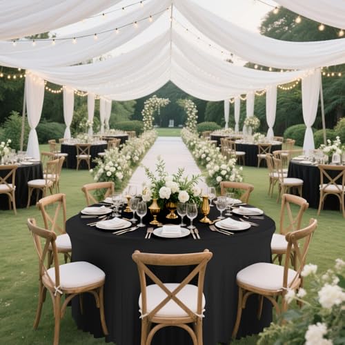 Black 5ft Round Spandex Tablecloth with Skirt - 60 Inch Fitted Wrinkle-Free Cover for Wedding & Events - 2 Pack