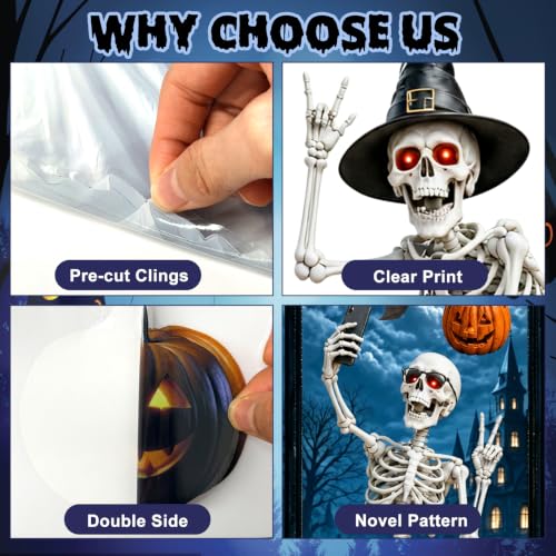 Halloween Window Clings - Extra Large Skeleton Decals for Indoor & Outdoor Glass, Reusable Party Decorations