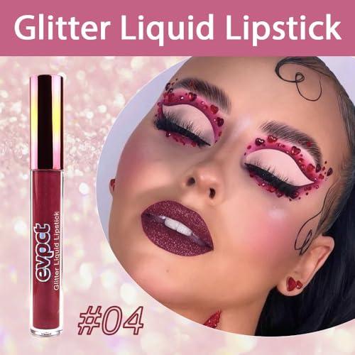 Long Lasting Glitter Lipstick Set - 12 Bright Red & Sparkle Matte Lip Gloss