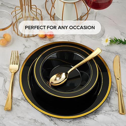 Disposable Black Soup Bowls 50 Pack - 12oz Elegant Gold Rim Design