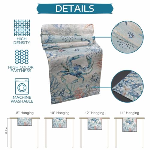 Nautical Crab Table Runner 13 x 60 Inches Coastal Farmhouse Decor